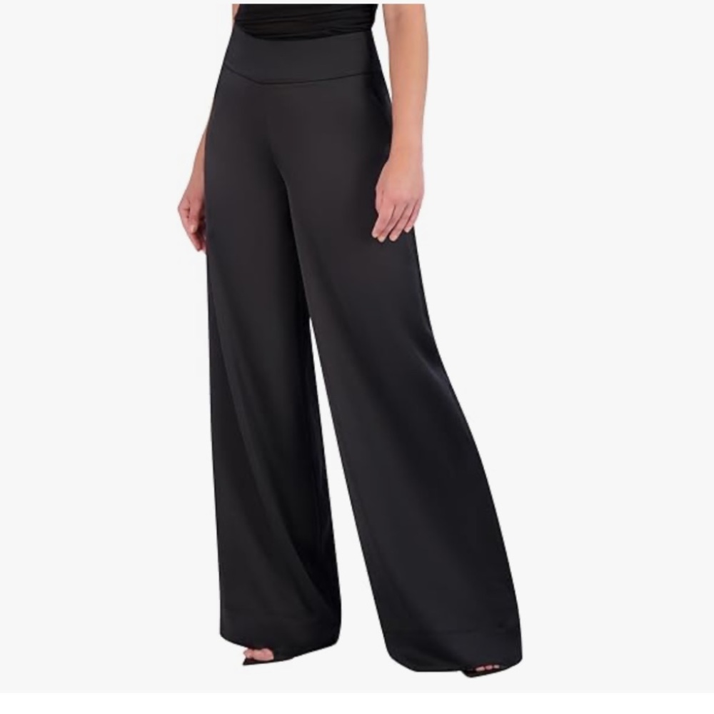 NWT BCBG MAXAZRIA Wide Leg Silky Black Pants - Size 2 - Picture 3 of 12